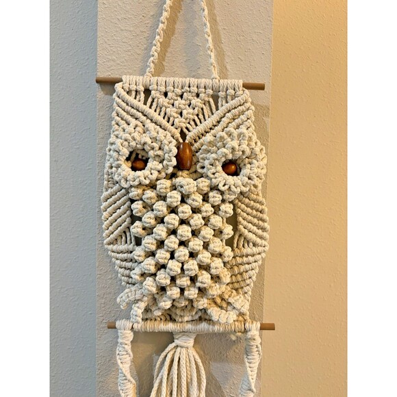 Vintage Macrame Owl Wall Hanging Decor Boho Decor - Picture 2 of 9